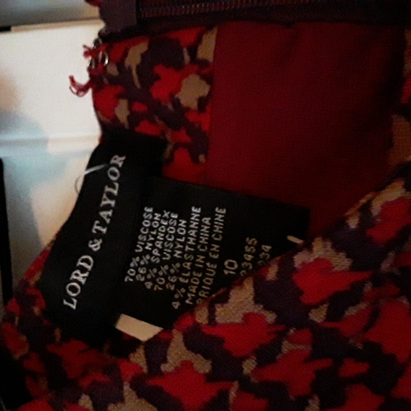 NWT Lord & Taylor Red Houndstooth Patterned Knit Dress Size 10 - Picture 3 of 7